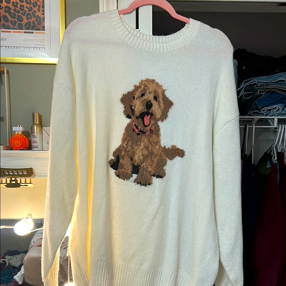 Hollister Cream Sweater with Dog Design